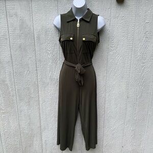 Michael Kors Women’s Sleeveless Ivy Green Gold Zipper Jumpsuit XS